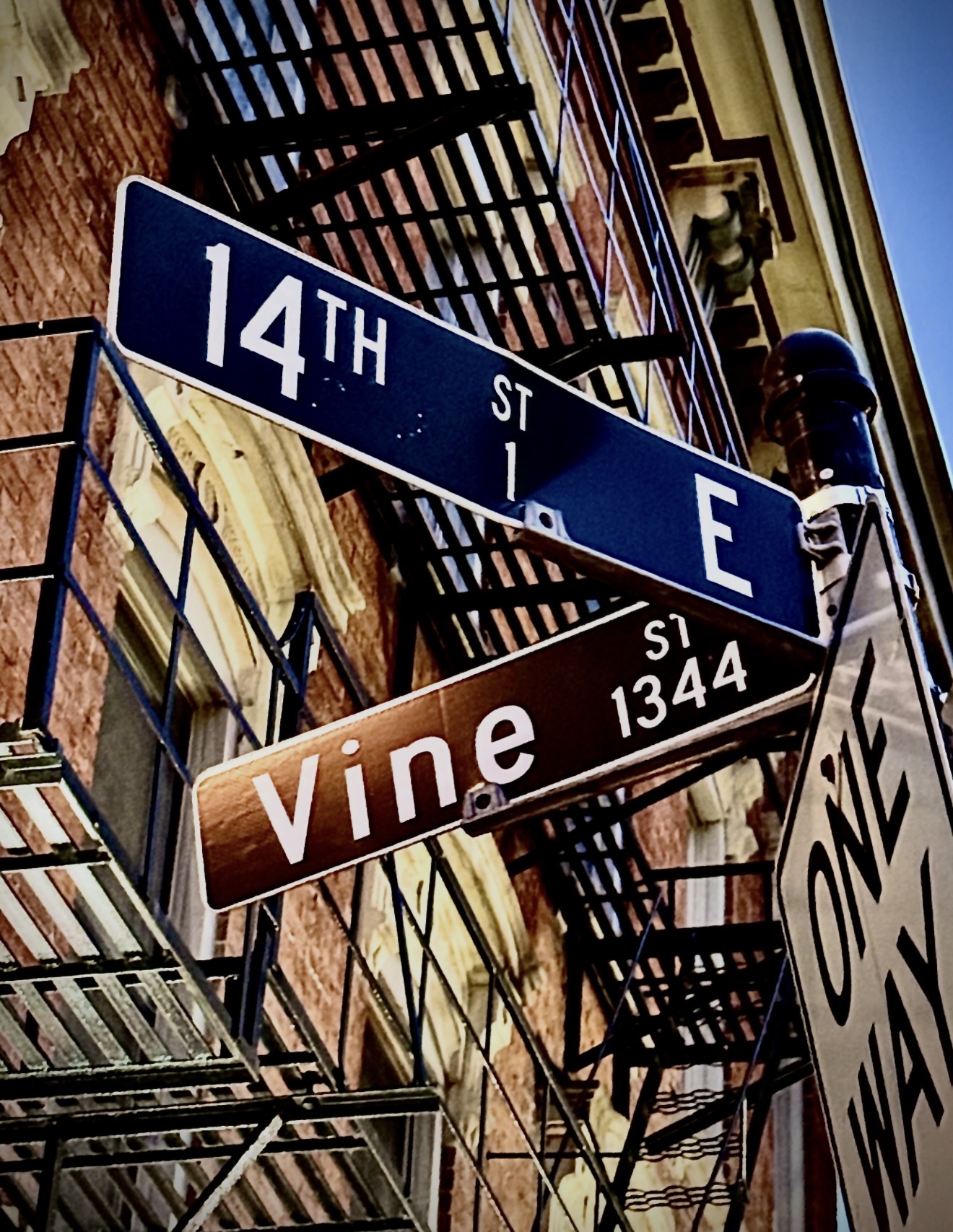 Street signs against the sky