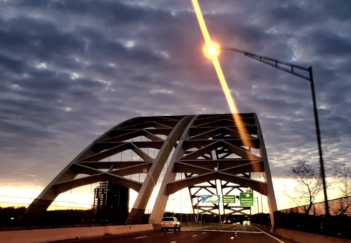 Bridge at sunset over the river