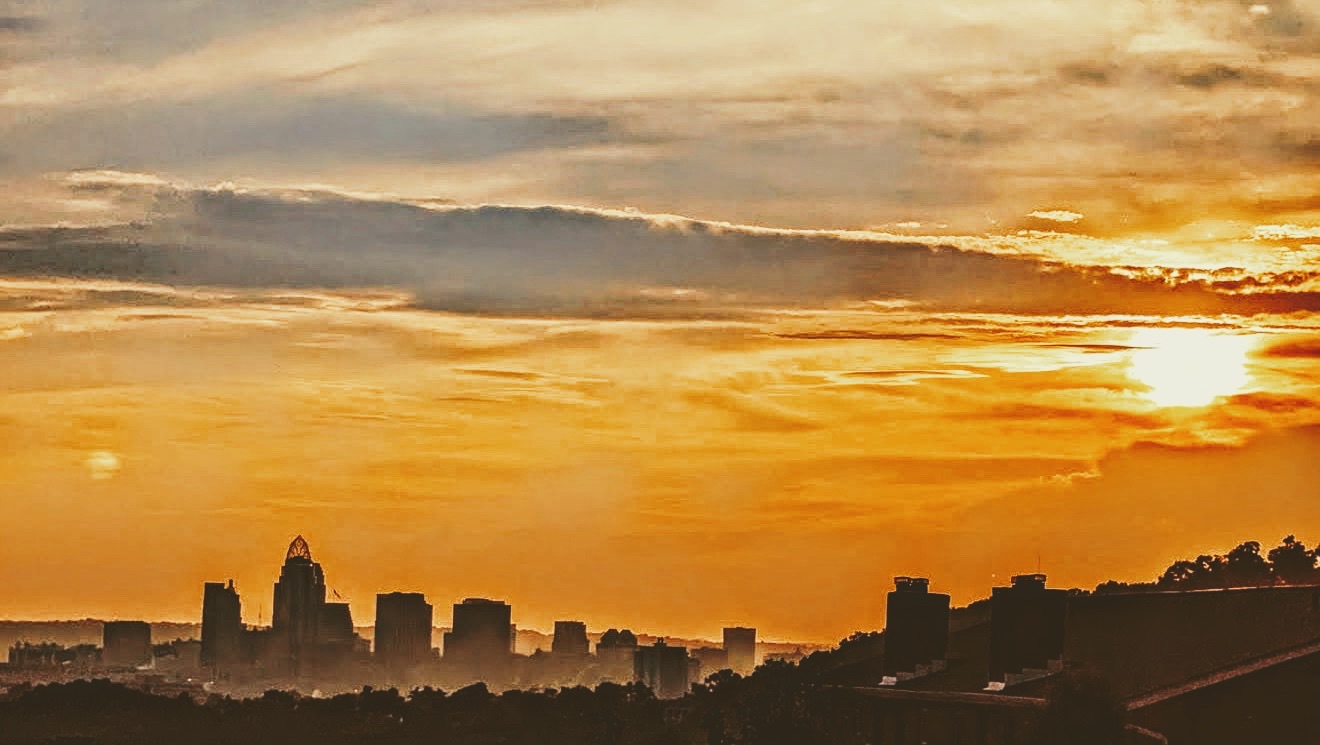 City skyline at sunset